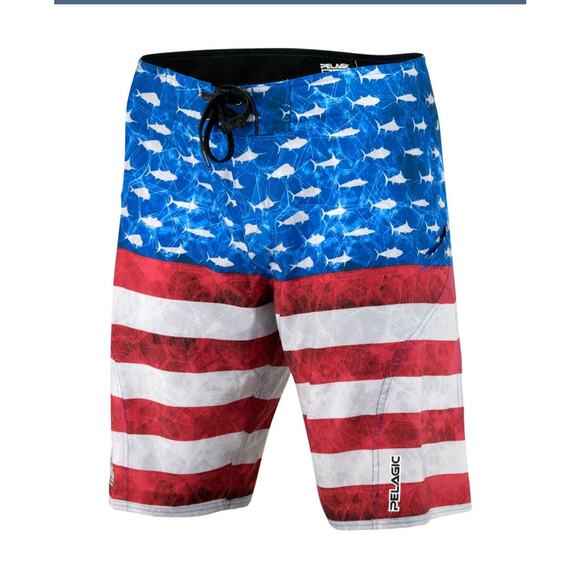 Men's 32 Pelagic Sharkskin Americamo Boardshort Swimsuit Swim Trunks Shorts - Picture 1 of 9